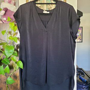 Woven Black Silky V-Neck Blouse